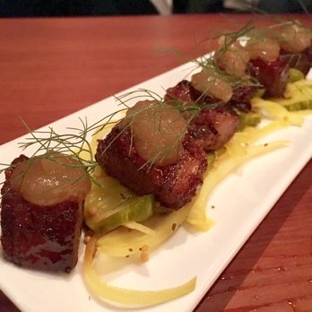 Restaurant Picco - CRISPY PORK BELLY - $14.95 - molasses glaze, bread & butter pickles, tart apple jam. - Italian Near Me - Larkspur, California