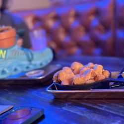 Crispy Tots and Fried Green Beans (served in a shoe!!)