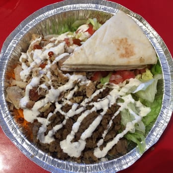 The Halal Guys - Halal Classic, small: half chicken and half gyro, with salad and rice - Halal Near Me - Costa Mesa, California