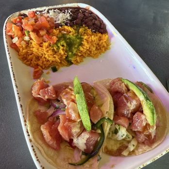 The Hub Baja Grill - Ahi tuna tacos comes with side rice and beans - Seafood Near Me - Sarasota, Florida The Hub Baja Grill - Ahi tuna tacos comes with side rice and beans - Seafood Near Me - Sarasota, Florida