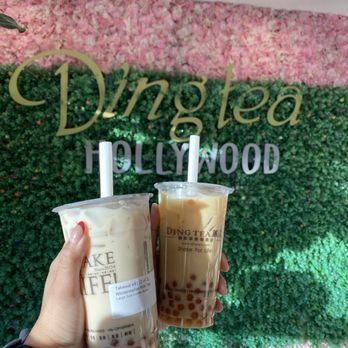 Ding Tea Hollywood  - Wintermelon Green Milk Tea with boba (Left)  Wintermelon Milk Tea with boba (Right) - Bubble Tea Near Me - Los Angeles, California