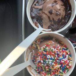 top: Shell Yeah; Bottom: Chocolate scoop with sprinkles $13