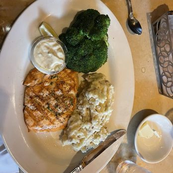 The Cheesecake Factory - This is salmon, mashed potatoes, and broccoli. - Desserts Near Me - Cerritos, California The Cheesecake Factory - This is salmon, mashed potatoes, and broccoli. - Desserts Near Me - Cerritos, California