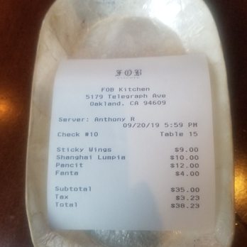 FOB Kitchen - My bill for one, not including tax. - Filipino Near Me - Oakland, California FOB Kitchen - My bill for one, not including tax. - Filipino Near Me - Oakland, California