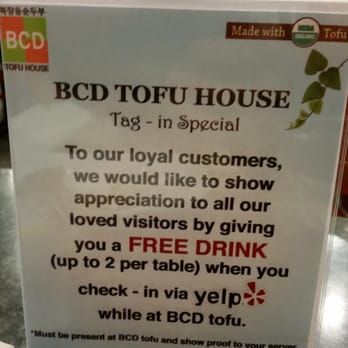 BCD Tofu House - Free drink for checking in.  Su Kim will give you two free drinks for mentioning her in a five star review. - Korean Near Me - Irvine, California