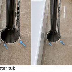 Homes By WestBay - Master bath out inspector noted. Awful cut tiles and they wanted to fill with caulking
