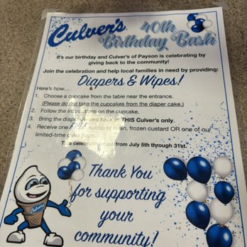 Culver's - The diapers and wipes event. - Fast Food Near Me - Payson, Arizona