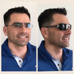 Schulz Optometry - Wearing clear Silhouette on the left and Humphrey's prescription sunglasses on right