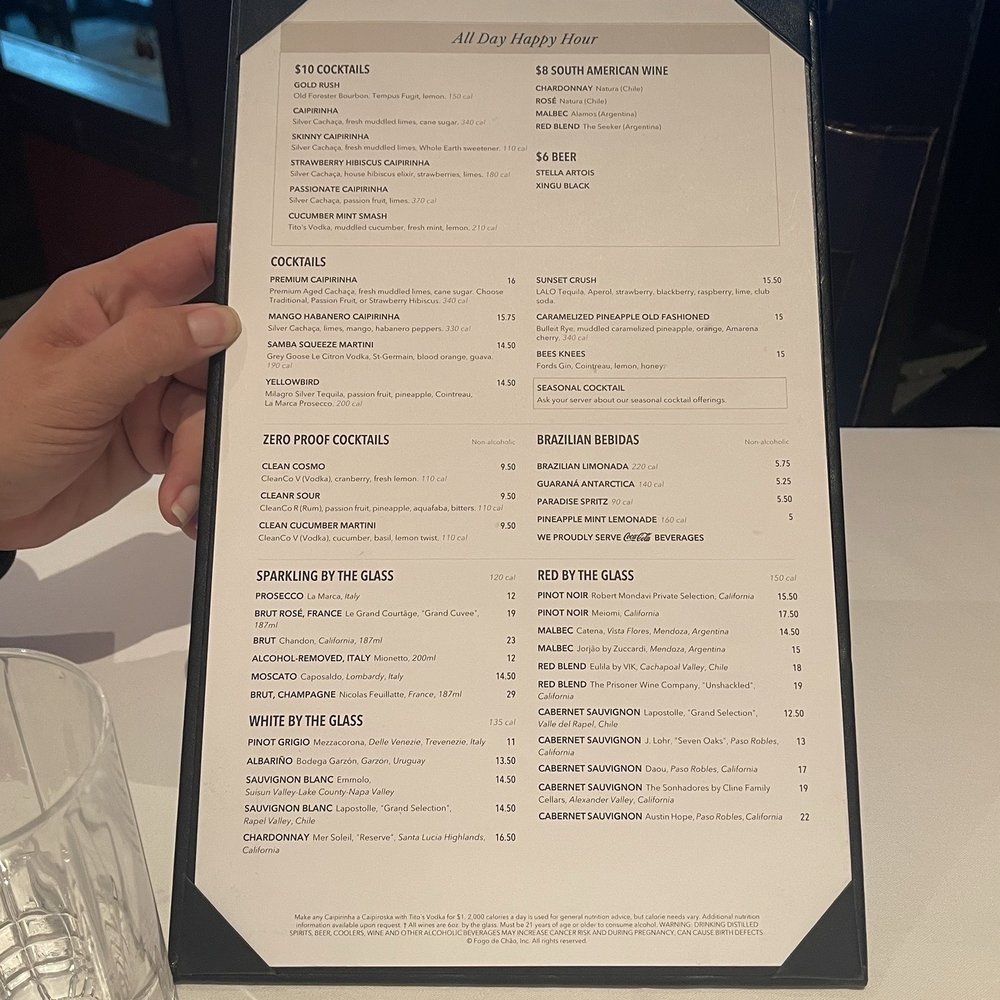 Fogo de Chão - Drink menu - Brazilian Near Me - San Antonio, Texas
