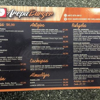 The Arepa Station - The menu (in Spanish) - Latin American Near Me - Orlando, Florida