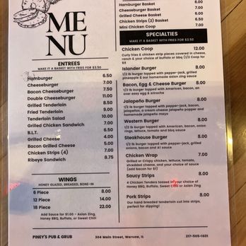 Piney’s Pub and Grub - Menu - Bars Near Me - Warsaw, Illinois