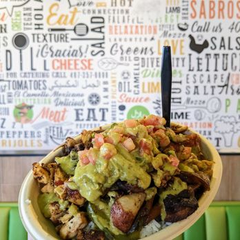 The Mexican Camel - Custom bowl w/ chicken, guac, pico de gallo, salsa, potatoes and white rice ($15) - Mediterranean Near Me - Orlando, Florida The Mexican Camel - Custom bowl w/ chicken, guac, pico de gallo, salsa, potatoes and white rice ($15) - Mediterranean Near Me - Orlando, Florida