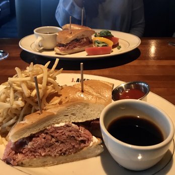 J. Alexander's - French Dip sandwiches, mine with a side of perfectly ripe tomatoes and basil with balsamic glaze and olive oil - Steakhouses Near Me - Plantation, Florida J. Alexander's - French Dip sandwiches, mine with a side of perfectly ripe tomatoes and basil with balsamic glaze and olive oil - Steakhouses Near Me - Plantation, Florida