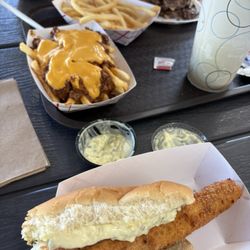 On the Farm - Icelandic Haddock Handcut Fish Fry French Fries with Chili and Cheese French Fries Bacon Cheese Double Burger