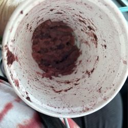 Tropical Smoothie Cafe - What's left of my blueberry bliss smoothie. Been eating it with a spoon.