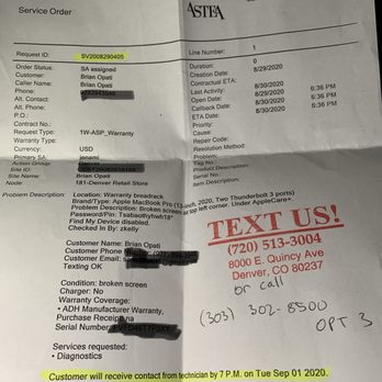 Micro Center - Confirmation receipt indicating that device was due nearly two weeks ago!!! Shameless!!! - Electronics Near Me - Denver, Colorado