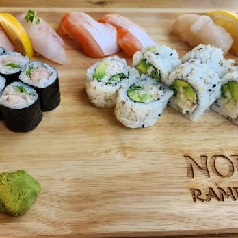 Noburu Ramen and Sushi - Kampachi, salmon belly, hotate, hamachi roll, and CA roll (10/12/23) - Ramen Near Me - Redmond, Washington