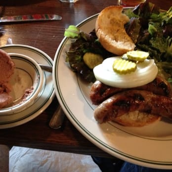 The Old Fashioned - Double-brat sandwich, side salad, Braunschweiger on the left - American Near Me - Madison, Wisconsin
