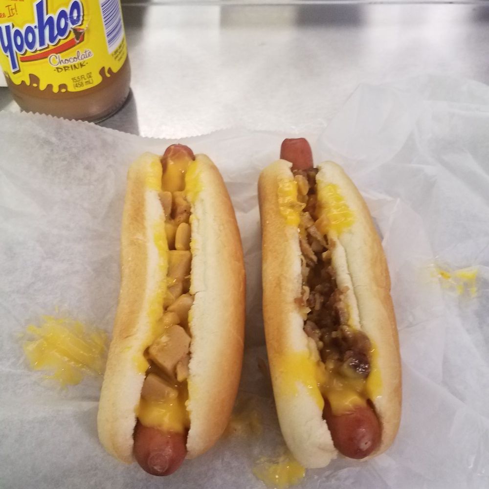 Potato and cheese and a chili and cheese. No Chocolate Cow so went with a Youhoo. Only an artificial chocolate drink will do it! Potato and cheese and a chili and cheese. No Chocolate Cow so went with a Youhoo. Only an artificial chocolate drink will do it!