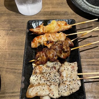 Issian - Top to bottom: Chicken, Chicken heart, Pork Belly - Sushi Bars Near Me - Seattle, Washington