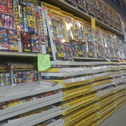 Firework kits set along the walls.