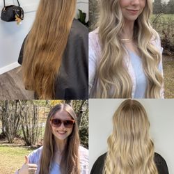 All Dolly'd Up Salon & Boutique - Before on left and after on right