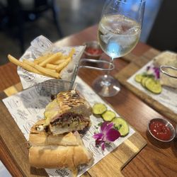 Popo's Local Bistro - Cubano sandwich and French fries (and a glass of wine)