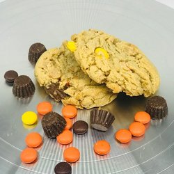 Mz Patton Cakes - Peanut Butter cookies with mini Reese's cups and Reese's Pieces.