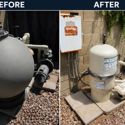 The Pool Shack - Before and after swimming pool equipment upgrade and installation completed by The Pool Shack in the Phoenix area.