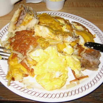 Waffle House - A mix of my daughters sandwich, eggs, sausage & smothered/covered hashbrowns - Breakfast & Brunch Near Me - Orlando, Florida Waffle House - A mix of my daughters sandwich, eggs, sausage & smothered/covered hashbrowns - Breakfast & Brunch Near Me - Orlando, Florida