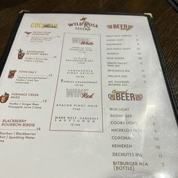 Wild Rose Tavern menu