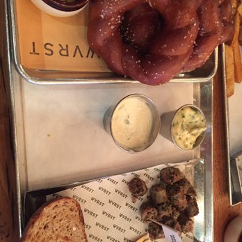 Wvrst - See the pathetic amount of Tamshire cut-up sausage pieces??? At $9.75! Pretzels are just ok. Dips go with a large fries order. - German Near Me - Toronto, Ontario Wvrst - See the pathetic amount of Tamshire cut-up sausage pieces??? At $9.75! Pretzels are just ok. Dips go with a large fries order. - German Near Me - Toronto, Ontario