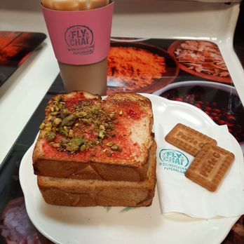 Fly Chai - Rose Pistachio Bun Muska & iced Signature Gud Chai - Coffee & Tea Near Me - Beaverton, Oregon