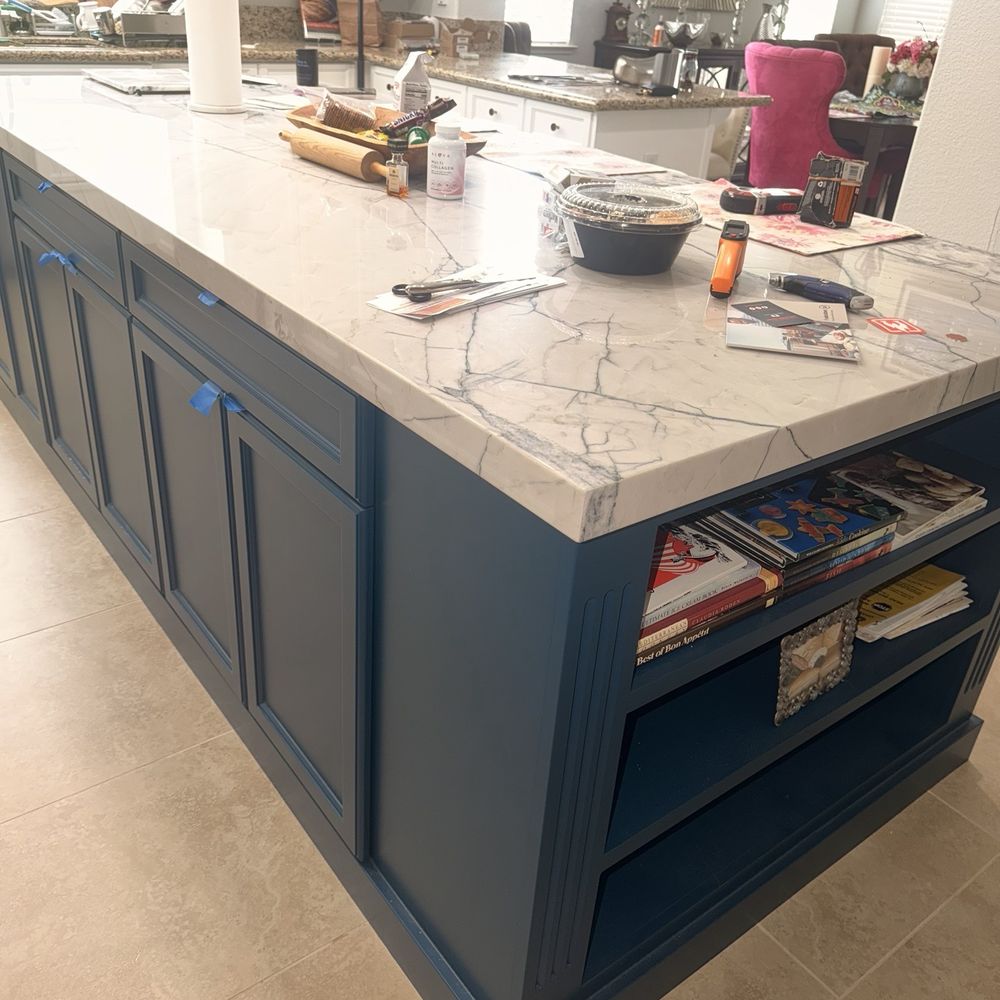 Custom Cabinetry - This is the island Thomas designed and built..ignore my makeshift handles!! - Cabinetry Near Me