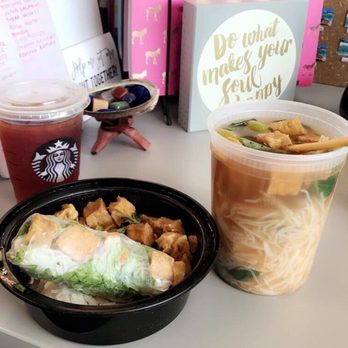Pho Saigon - Vegetable pho wth no vegetables, just noodles, broth and tofo and Vegan summer roles. - Vietnamese Near Me - Catonsville, Maryland