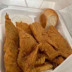 Fish Town - 6pc tilapia with fries, a roll and hush puppies