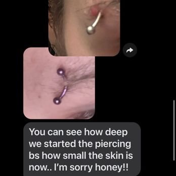 Skinsations Tattoo Studio - The piercing she performed being too shallow in the first pic. then reflecting for being too shallow - Tattoo Near Me - Kingsport, Tennessee