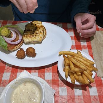 Tonys Chowder House - Fish sandwich with fries and clam chowder - Seafood Near Me - Mount Dora, Florida
