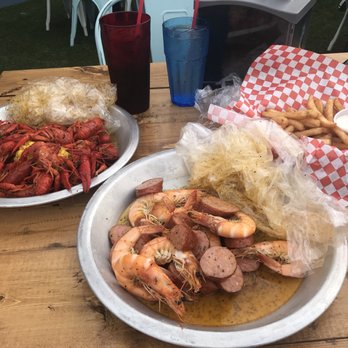 Sunset Crab Shack - 1 lb of crawfish in lemon pepper sauce, shrimp and sausage combo in lemon pepper sauce, and French fries - Seafood Near Me - Dallas, Texas Sunset Crab Shack - 1 lb of crawfish in lemon pepper sauce, shrimp and sausage combo in lemon pepper sauce, and French fries - Seafood Near Me - Dallas, Texas
