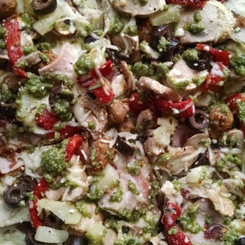 MOD Pizza - White sauce, pesto, grilled chicken,spicy Italian sausage, roasted red peppers, mushrooms, pineapple.... delicious. - Pizza Near Me - Queen Creek, Arizona MOD Pizza - White sauce, pesto, grilled chicken,spicy Italian sausage, roasted red peppers, mushrooms, pineapple.... delicious. - Pizza Near Me - Queen Creek, Arizona