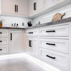 Classic Style Modern Face Frame Cabinetry with Inset Shaker Doors, Featuring Premium Baked on Painted Finish and Quartzite Countertops