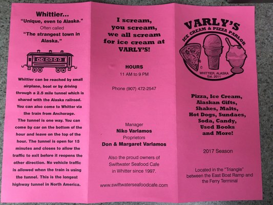 Menu photo 2 Varley's Ice Cream & Pizza Parlor Whittier, AK Menu photo 2 Varley's Ice Cream & Pizza Parlor Whittier, AK