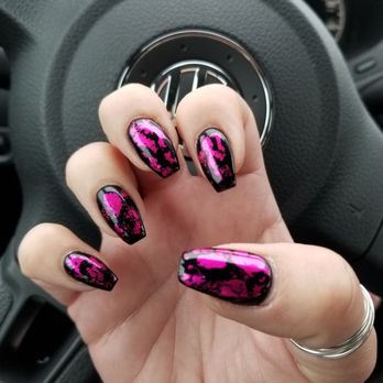 Zeda Nails & Spa - Jet black and hot pink foil! Absolutely LOVE it! Thanks so much, Lee! - Nail Salons Near Me - Bolingbrook, Illinois