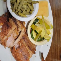 Cowboy Restaurant - Half rack of ribs without sauce, grilled veggies, green beans