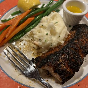 Scott's Seafood - Black  Atlantic Salmon Blackened, garlic mashed & vegetables. - Seafood Near Me - Oakland, California