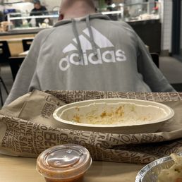 Ethan expressing his satisfaction with this meal (Chicken Al pastor Burrito Bowl)