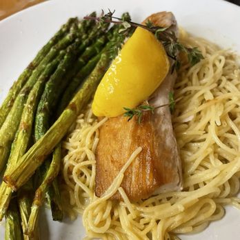 A&M Creations on Main - Mahi mahi with angel hair pasta and asparagus - New American Near Me - Delta, Colorado
