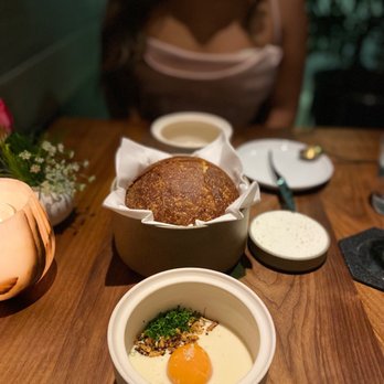 Commis - Slow poached egg yolk , smoked dates, allums & malt - New American Near Me - Oakland, California