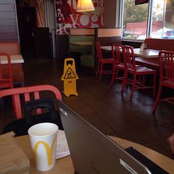 McDonald's - Bring your laptop and log on. Wifi is free.