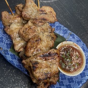 Dalaya - Muu Ping Hickory Nut Gap pork skewers with a central Thai spicy lime dipping sauce. - Thai Near Me - Sylva, North Carolina
